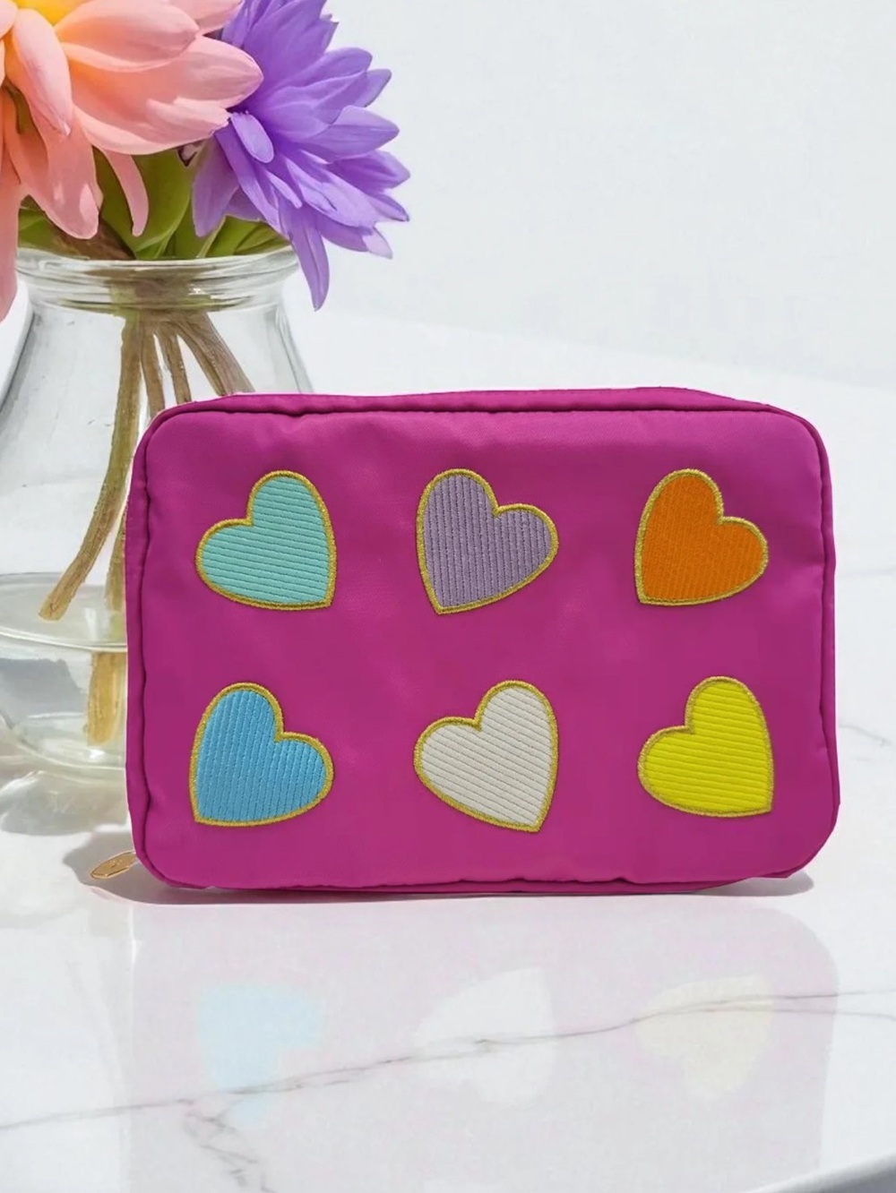🐝🍯Hives and honey Pink Heart Patch Zip Pouch - Women Bags